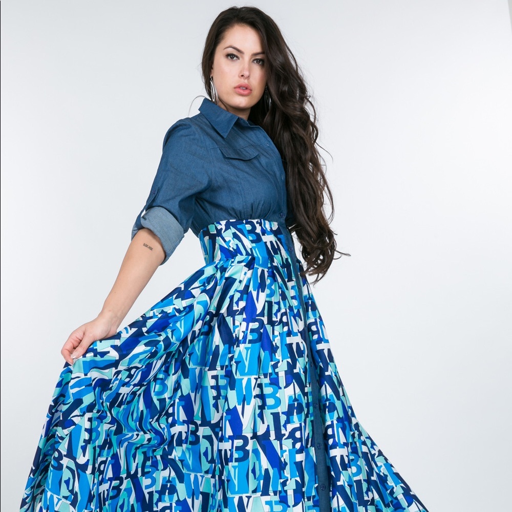High Waist Jean Lettered Maxi Dress